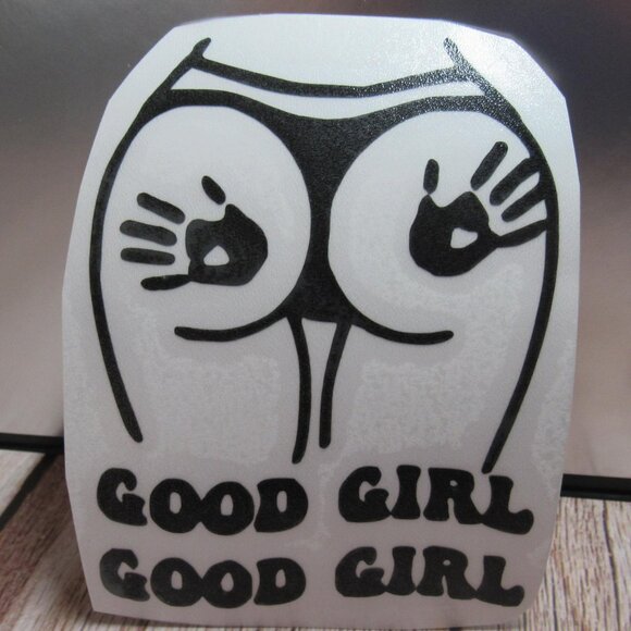 Good Girl Handprint On Behind Decal, Permanent Vinyl Decal, 4" Black Decal - Picture 1 of 1